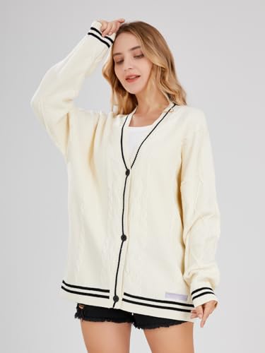 Image of ebossy Women's Open Front Stars Embroideried Cable Knit Cardigans Button Down Sweater Outwear