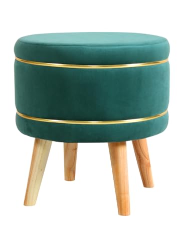 Image of Pouffes Sitting Stool for Living Room, Puffy Wooden Ottoman | Round Pouffe for Living Room & Bedroom | Pouf for Office & Home Decoration & Modern Seating Stool (Stool-Green)