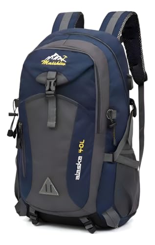 Mochila 40L Impermeável para Trilha Caminhada Viagem Camping Nylon Resistente (Azul Escuro)