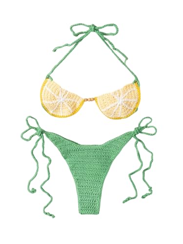 Floerns Women's 2 Piece Swimsuits Crochet Knit...