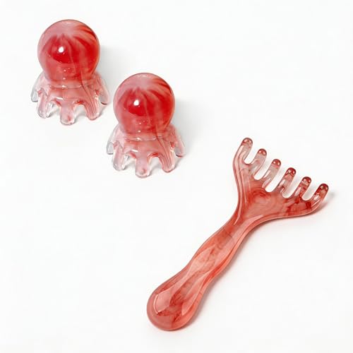 Enodny 3 PCS Amber Scalp Massager Set Octopus Scalp Massager and Gua Sha Massage Comb Head Massage Comb Manual Massage Tool for Scalp Neck Shoulder and Body Relaxation