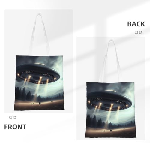 Canvas Tote Bag for Women Shoulder Tote Purse Reusable Grocery Bag UFO Landing Aesthetic Shopping Bags3