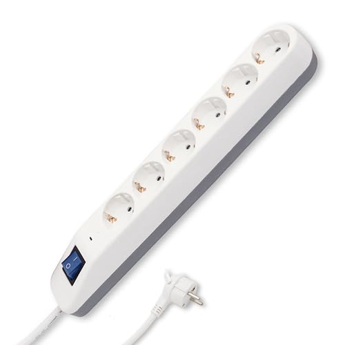 REV Steckdosenleiste Ice - Mehrfachsteckdose 6-Fach mit Schalter & ÜSS, 3680W, 1,4m, weiß