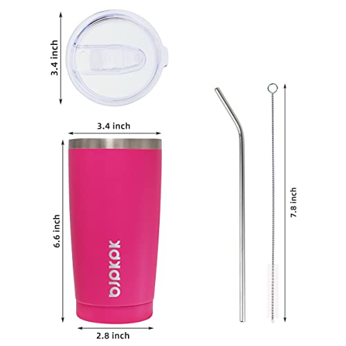 Image of BJPKPK 20oz Coffee Tumbler with Lid & Straw, Insulated Stainless Steel Mug | Double Wall Vacuum, Keeps Hot /Cold, BPA Free, Leak Proof, Iced Coffee Cup Fit Car Holder, Travel & Beach, Pink