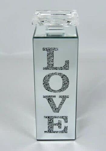 Biznest Silver Large Love Crushed Diamond Crystal Free Standing Tealight Candle Holder