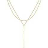 Pancert Collar de oro para mujer, delicado collar largo chapado en oro de 14 quilates/plata con colgante en forma de Y, cadena de cuentas de circonita cúbica, cadena de labios, collares de gota para
