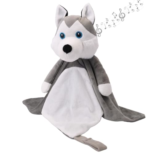 Image of Love By Emi 4 in 1 Baby Lullaby Sleep Soother Toy - Stuffed Animal Sound Machine & Pacifier Holder | Heartbeat White Noise & Music | Plush Husky Lovey Sleep Aid Security Blanket (0-3 Years)