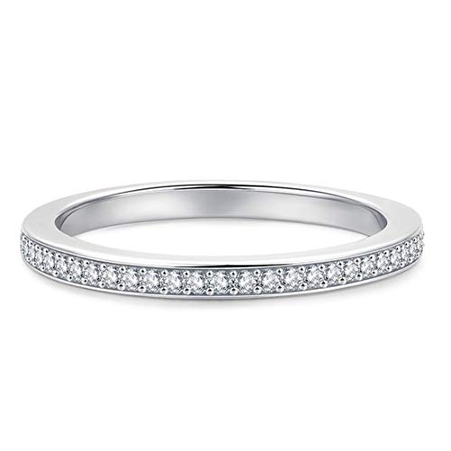 HAFEEZ CENTER 2mm Micropave Simulated Diamond Cubic Zirconia CZ Half Eternity Wedding Band Ring (7)
