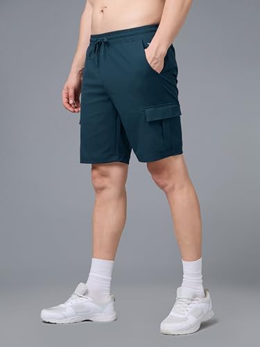 Image of TECHNOSPORT Men's Solid Slim Fit Sports Shorts TS Flexi Quick Dry Polyester Drawstring with Pockets UPF50+ for Gym Running Workout Anti Odour