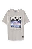 Kurzarmshirt aus Jersey mit strukturierter Ausschnittblende und NASA-Print.