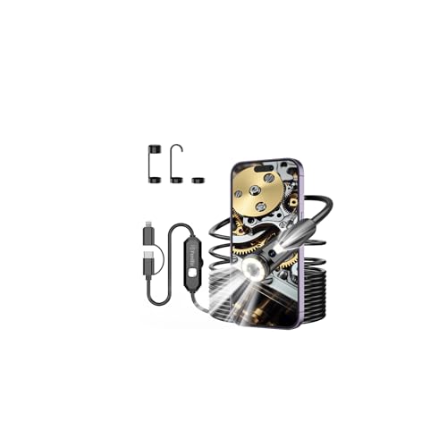 Dual-Lens Endoscope Inspection Camera, 1920P HD Ferdiiz Borescope Camera, 16.4ft Semi-Rigid Snake Cable, 8 Adjustable LEDs, IP67 Waterproof Drain Pipe Endoscope Cool Gadgets Tool for iOS9+ Android 6+