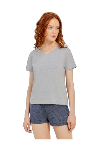 Pijama Curto Feminino Com Decote V - Cinza G