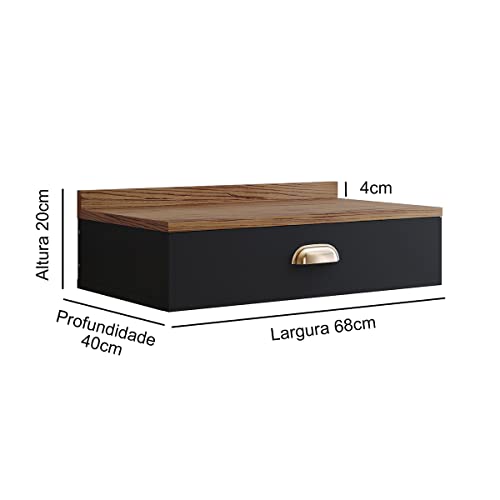 Penteadeira Gloss para Maquiagem Suspensa com 1 Gaveta Porta Joias com Puxador Concha Dourado (Preto