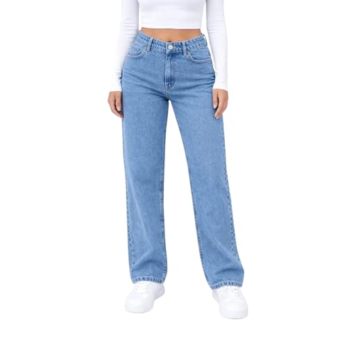 La Mejor Selección de Jeans de Dama , tabla con los diez mejores. 50 Holstone Jeans Rectos para Mujer, Pantalón de Mezclilla Cintura Ancha Tiro Alto, Estilo Cómodo y Moderno. (Azul 9)