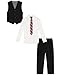 Izod Boys 4-Piece Set with Collared Dress Shirt, Tie, Vest, and Pants Business Suit, Black/Red, 6 US