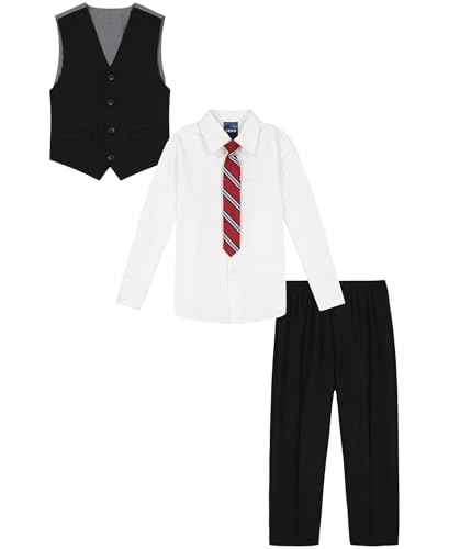 Image of IZOD Boys' 4-piece Formal Dress Up Suit Set, Vest, Pants, Collared Shirt, and Tie