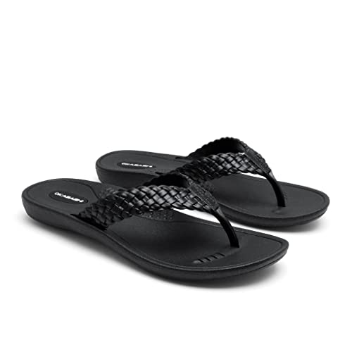 OKABASHI Women's Baha Flip Flop (Black, ML) | Contoured Footbed w/Arch Support for All-Day Comfort | Slip-Resistant & Waterproof | Sustainably Made in The USA