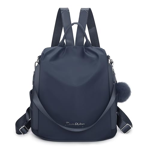 Olivia Wong Mochila Antirrobo Impermeable Para Mujer 13l Mochila Convertible En Bolso Con Pompom Y Asa Desmontable De Adorno - Azulmarino Olivia Wong Mochila Antirrobo Impermeable Para Mujer 13l Mochila Convertible En Bolso Con Pompom Y Asa Desmontable De Adorno - Azulmarino