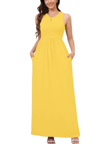 Image of DEARCASE Women's Sleeveless Maxi Dress Casual Plain Loose Summer Vacation Beach Long Dresses with Pockets