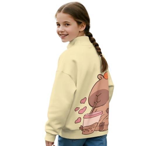 Girls 1/4 Zip Sweatshirts with Long Sleeve Stand collar Casual Print Pullover Top for 5-14 Years2