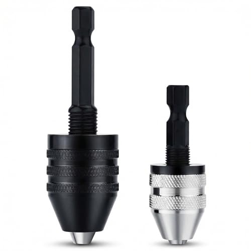 2 PCS Keyless Drill Chuck Adapter 1/4 Hex Shank Quick Change Drill Bit Chuck Adapter Converter 0.3-3.6mm & 0.6-8mm for Impact Driver & Drill