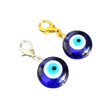 KReating Dot has Small Lobster Clasps with Flat and Round Evil Eye Bead - A Cute Charm for Bags, Purses, Keys and Many More - 2 Pieces - (KRBK01)