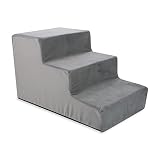 Hundetreppe für kleine Hunde 30 cm hoch - Katzentreppe Velvet Hunderampe Sofa Haustiertreppe 3 Stufen Treppe Grau