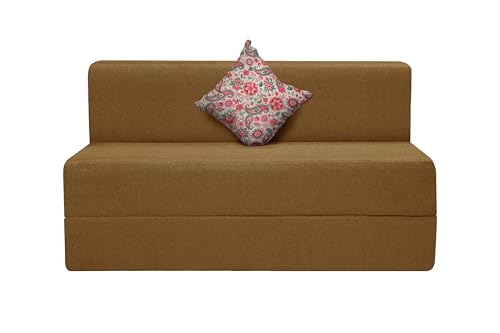 Image of One Seater Sofa Cum Bed Jute Fabric 3 X 6 Ft| Space Saving Foldable Sofa Bed for Living Room & Guest Room | Comfortable Multi-Functional Furniture - Golden