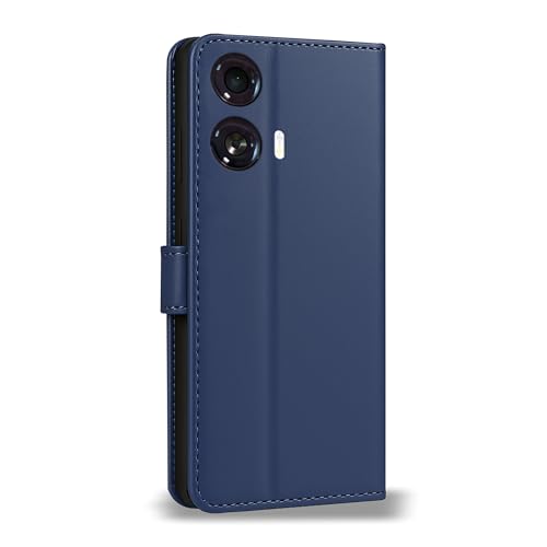 Image of AIBEX Shock Proof Flip Compatible for Motorola G96 5G / Motorola Edge 50 Fusion 5G Flip Cover Leather Finish | Inside TPU with Card Pockets | Wallet Stand | Complete Protection Flip Case - Blue