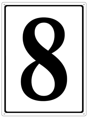 12x16 Inch Number 8 Sign, Rust-Free Aluminum Parking, Marina & Tennis Court Marker,Metal Numbered Sign for Outdoor Street, Apartment, Floor, Garage, Driveway (White/Black)