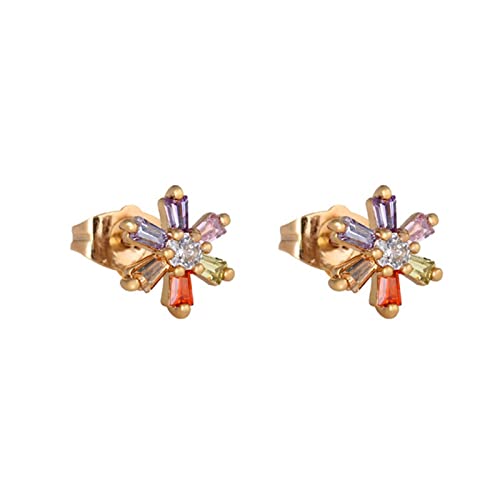 ZQHWYZ 18K Yellow Gold Earrings for Women, Flower with Natural Gemstones Helix Cartilage Stud Earrings for Women Gold