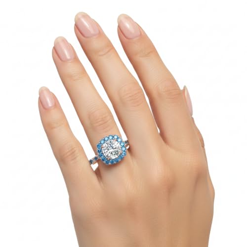 Image of Choose Your Gemstone Round Diamond CZ Square Halo Ring Rose Gold Plated Round Shape Petite Engagement Rings Matching Jewelry Wedding Jewelry Easy to Wear Gifts US Size 4 to 12