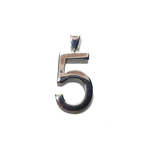 Ciondolo in vero argento sterling numero cinque 5 solido con marchio di garanzia 925