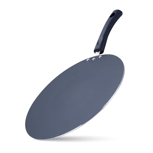 STL Non-Stick Crepe Chapatti, Omelette Pan and Indian Flatbread Pan Madras Collection, Concave Aluminium Tawa Stay-Cool Handle Suitable for Induction Hob, 30 cm 3-Layer Coating, Black