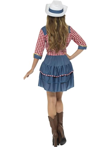 Smiffys Rodeo Doll Costume, Blue with Skirt, Shirt & Hat, Cowboys and Indians Fancy Dress, Adult Dress Up Costumes