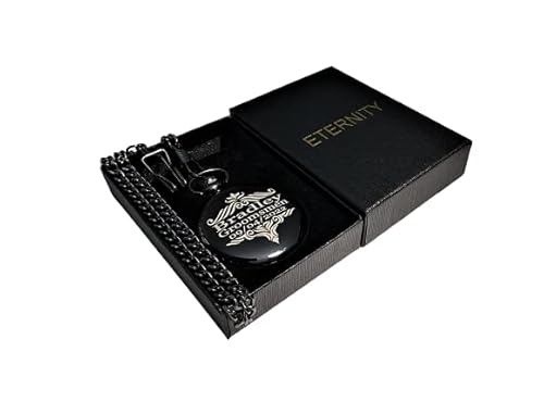 Engraved Pocket Watch, Green Dial Watch With Roman Numerals, Comes With The Chain, Fitted Box And Engraving. Vintage Style Pocket Watch Personalized (Black) #TOP3