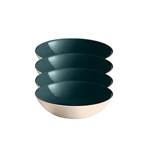 Emile Henry EVERYDAY COLLECTION 8.75″/1qt Ceramic Pasta Bowl Set of 4, Ocean & Cream