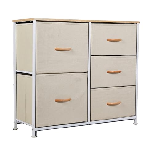 Panana Dresser Storage Tower Bedroom Cabinet Stand with Removable Fabric Drawers Bins for Closet - Steel Frame, Wood Top Organizer for Bedroom, Entryway, Closet (Light Yellow)