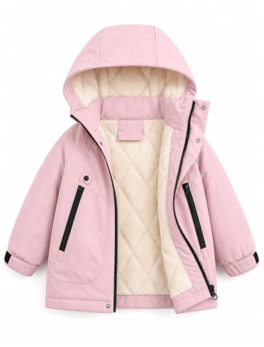 Image of JiAmy Kids Fleece Lined Hooded Winter Coat Water Repellent 6-7 Years, Pink