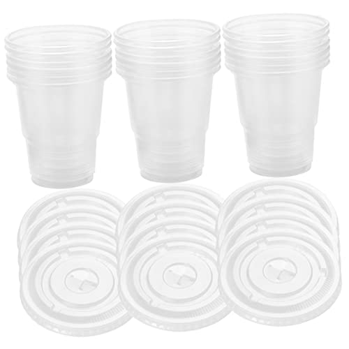 FOMIYES 50 Sets Disposable Drink Cup Cups with Lids Outdoor Water Cup Clear Coffee Mug Smoothie Cup Cool Coffee Cup Dessert Cups Party Beverage Cups Household Party Supplies re-usable