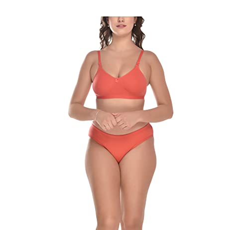 Image of Elina Women's Full Coverage Non Padded with Detachable Strap Cotton Hosiery Bra and Panty Set (Lovia Set)