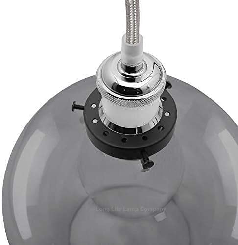 Lámpara de suspensión con globo de vidrio gris humo reflectante y base cromada 7