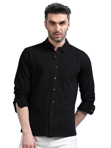 Image of StitchX Men's Cotton Regular Fit Full Sleeve Solid Knitted Shirt