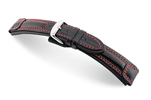  RIOS1931 Cinturino da uomo Monza mod. 36 effetto carbonio su vera pelle bovina goffrata larghezza 20 mm lunghezza 120/92 mm colore nero, Nero, cinghie