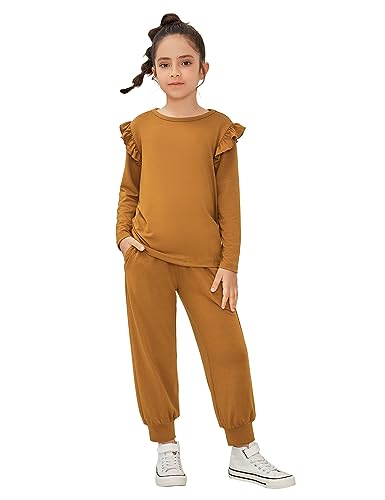 QPANCY Girls 2 Piece Outfits Stylish Tracksuit Ruffle Pullover Sweatshirt Kids Sweatsuit Sweatpants Clothing Sets