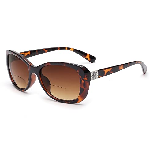 JM Women's Bifocal Reading Sunglasses, Vintage Reader Glasses Outdoor Sun Readersr Tortoise +2.25