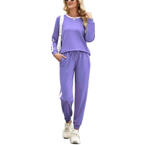 Marvmys Women Long Sleeve Tracksuits Fashion 2 Piece Lounge Set Travel Outfits Jogger Set X-Large Purple