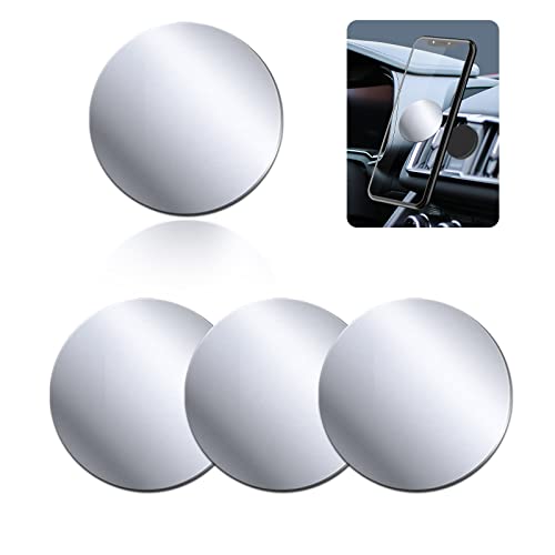 Rouclo Juego de 4 Placas de Metal Autoadhesivas con Adhesivo para el Coche, Placas de Metal Muy Finas para teléfono móvil y Tablet (4 Piezas-Plata-Redondos)