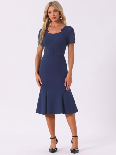 Image of Allegra K Vintage 50s Dress for Women's Retro Cocktail Work Mermaid Midi Dress