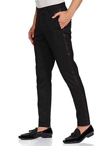 Image of RIVER Ashish N Soni Premium Designer Men's Formal Trouser with Tuxedo Side Stripe RS2ASTR015A Black